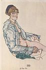 Sitting woman with blue hair ribbon by Egon Schiele